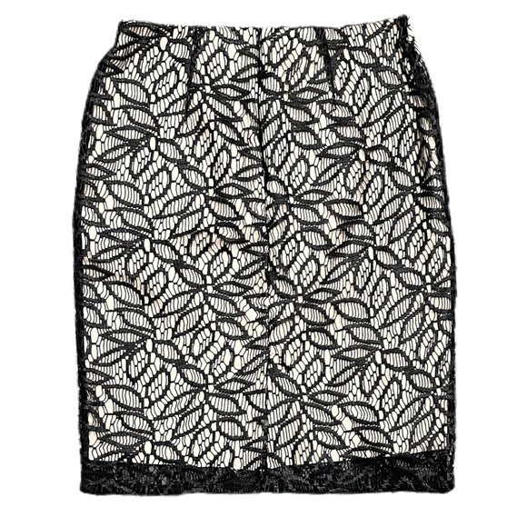 Ann Taylor Beige And Black Floral Lace Pencil Skirt - Picture 2 of 2